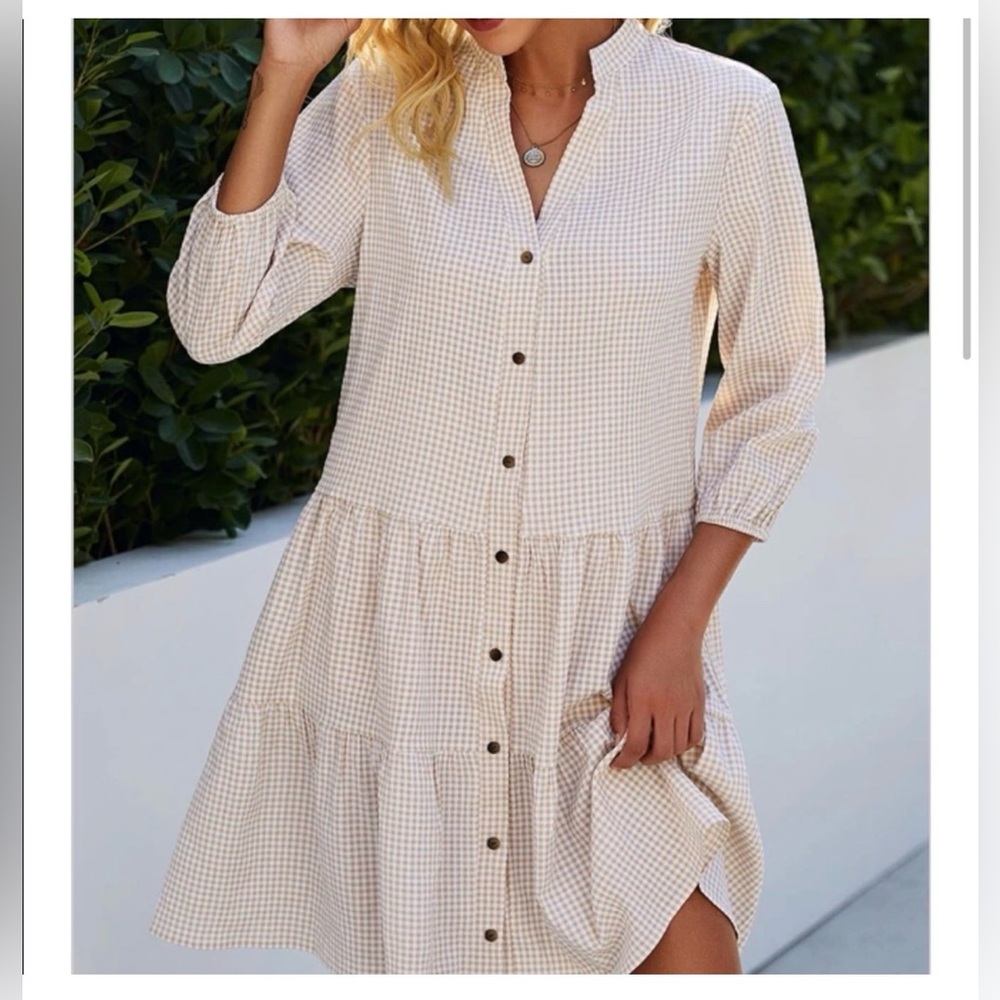 Elegant Cream Checkered Dress